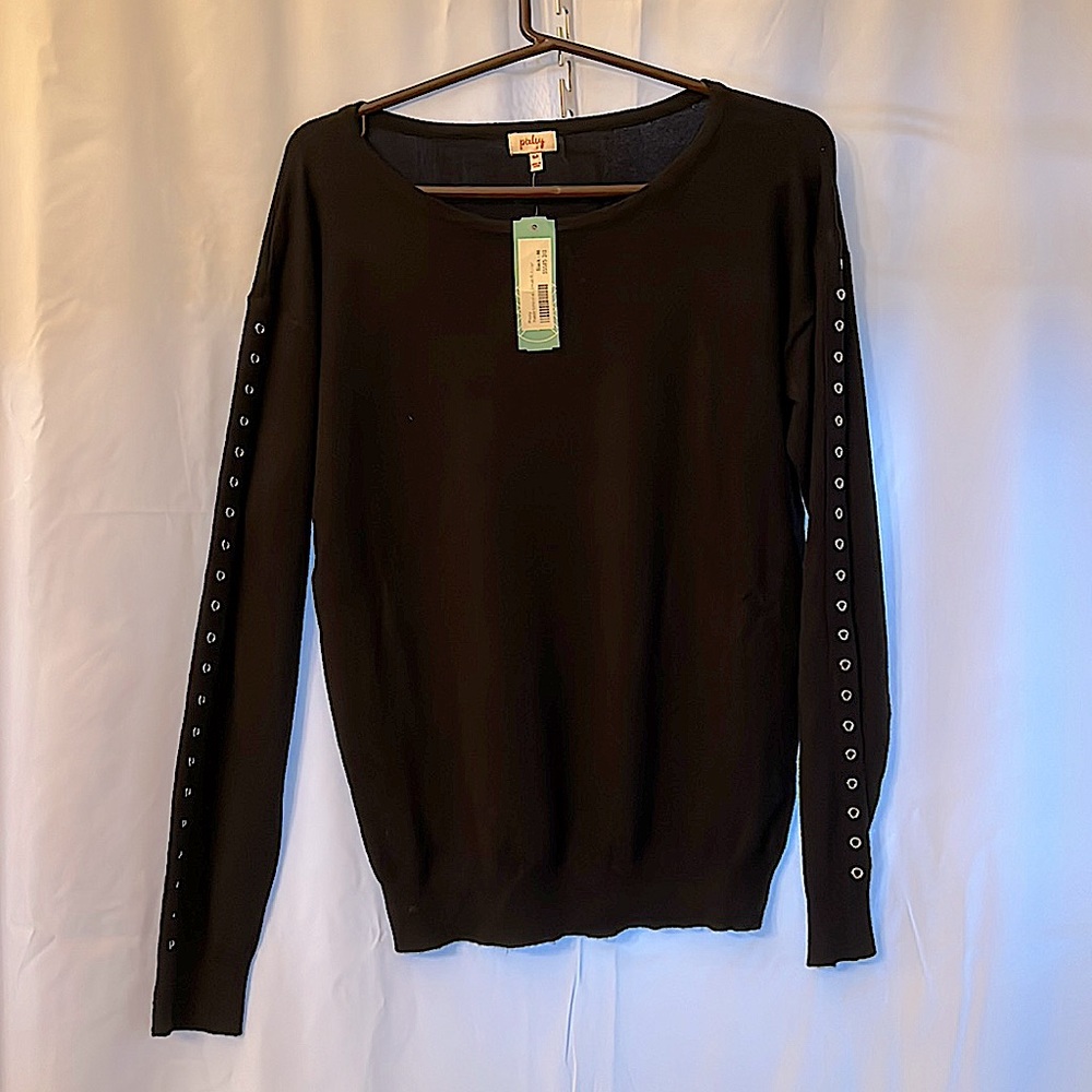 Grommet detail pullover sweater, black, Sz M, NWT